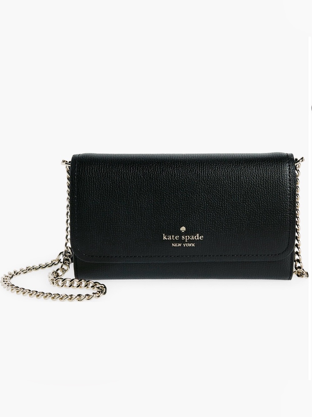 kate spade Black Leather Crossbody Wallet with Chain Strap